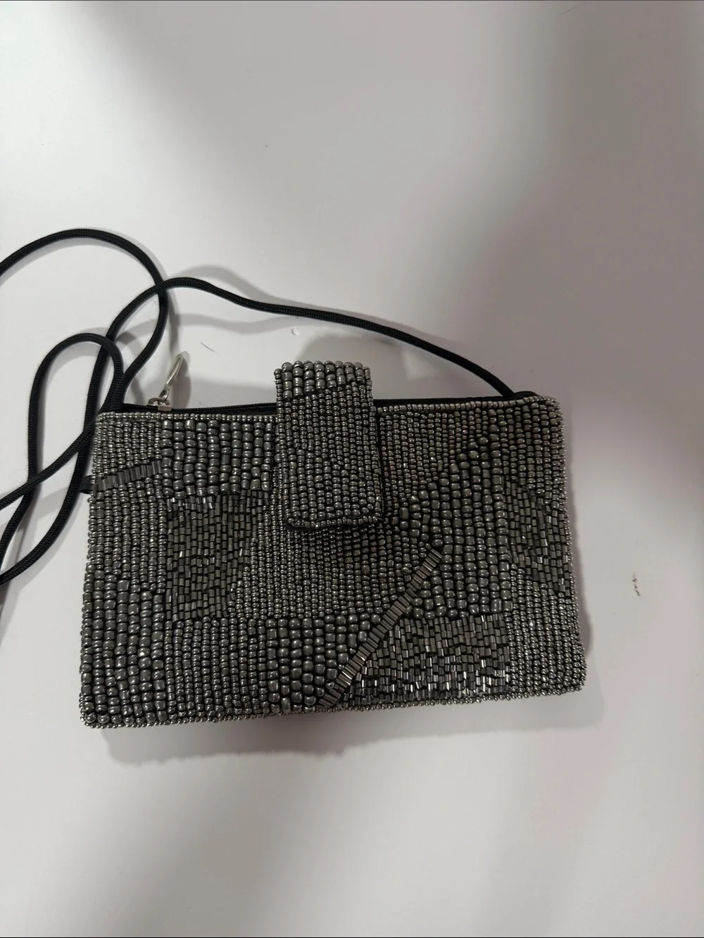Gunmetal Beaded Evening Clutch with Strap - Women